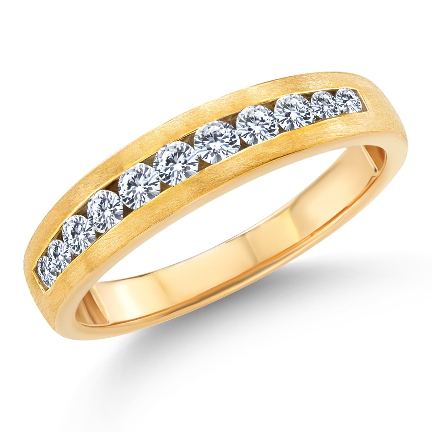 10K Yellow Gold White Lab Grown Diamond Satin Finish Wedding Band Ring for Women (0.61 Cttw, Available in Size 5,6,7,8,9,10,11,12,13)