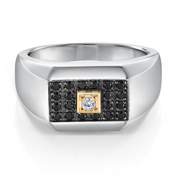 Men's 925 Sterling Silver and 10K Yellow Gold Black Diamond and White Lab Grown Diamond Ring (0.29 Cttw, Available in Size 7,8,9,10,11,12,13)