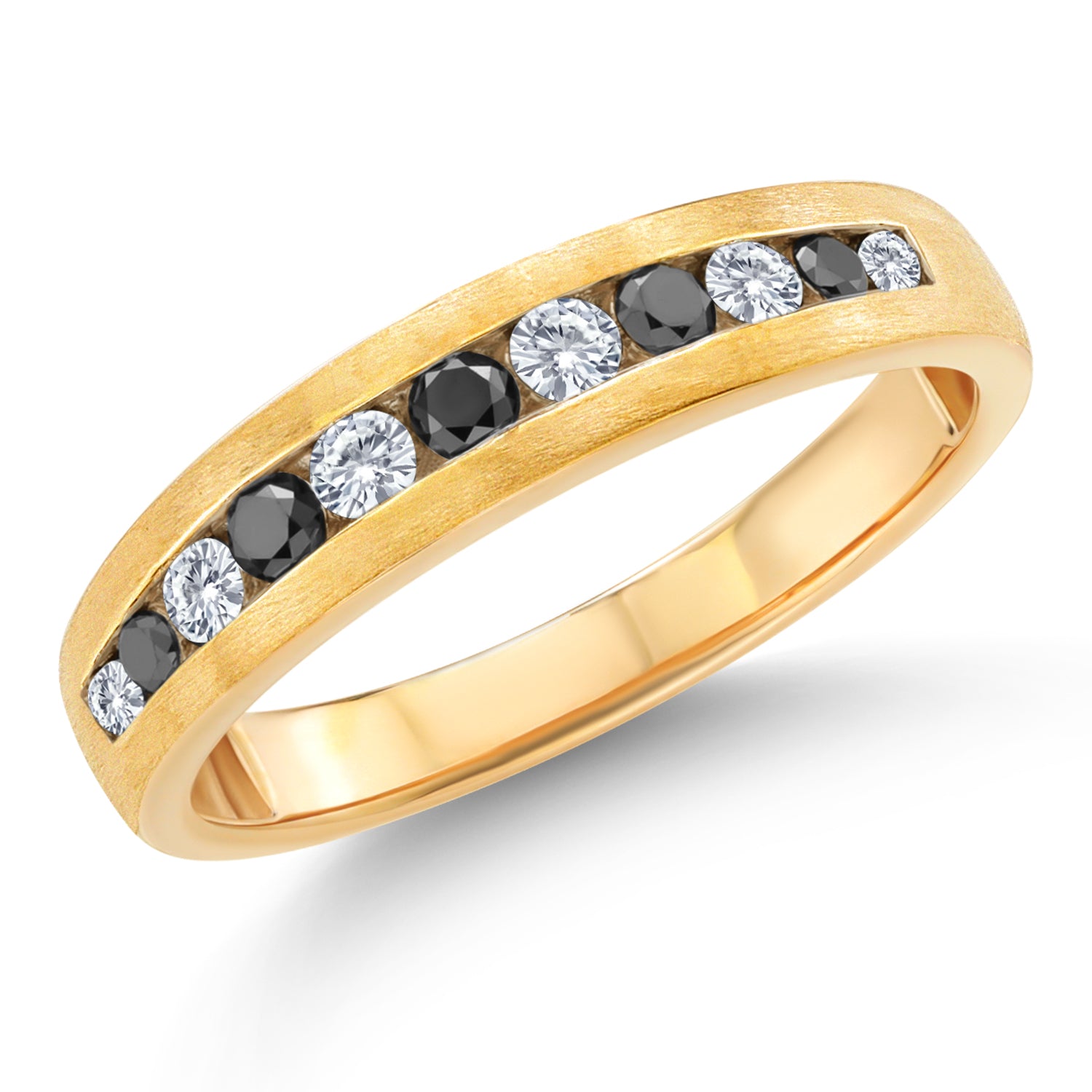 Men's 10K Yellow Gold White Lab Grown Diamond and Black Diamond Satin Finish Wedding Band Ring | 0.61 Cttw | Available in Size 7,8,9,10,11,12,13