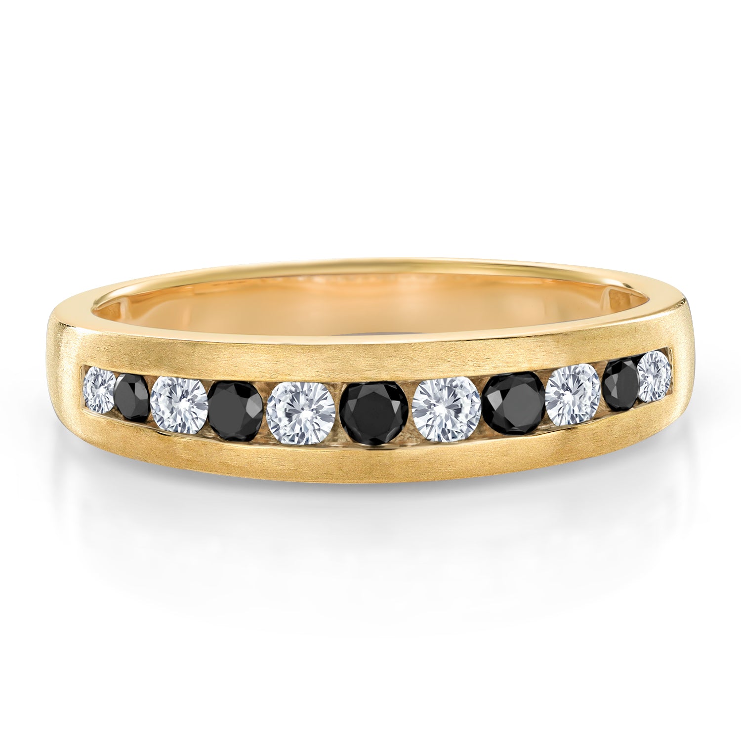 Men's 10K Yellow Gold White Lab Grown Diamond and Black Diamond Satin Finish Wedding Band Ring | 0.61 Cttw | Available in Size 7,8,9,10,11,12,13