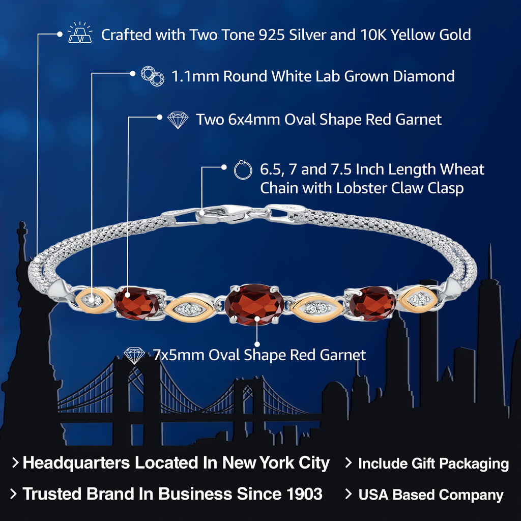Garnet - January_Bracelet in 925 Sterling Silver and 10K Yellow Gold