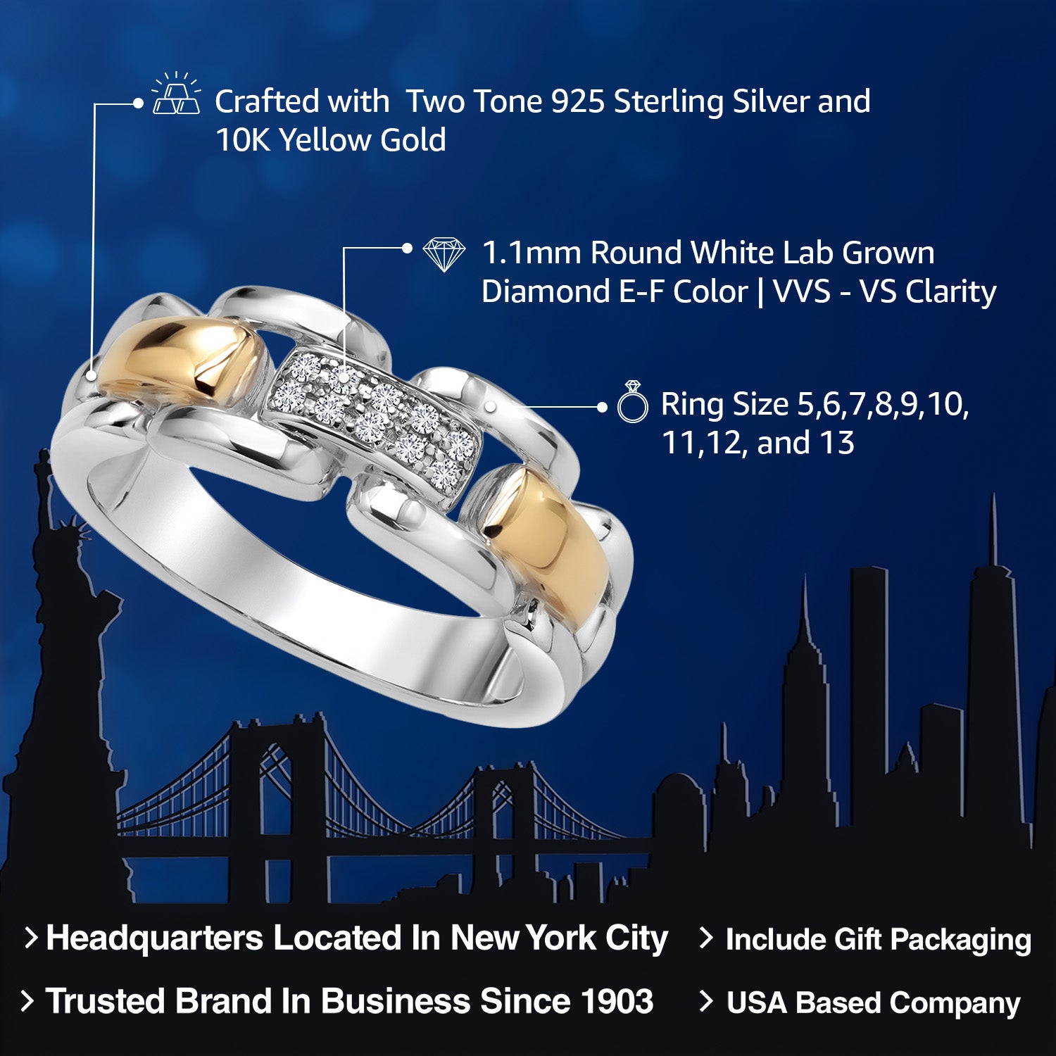 Ring in 925 Sterling Silver and 10K Yellow Gold