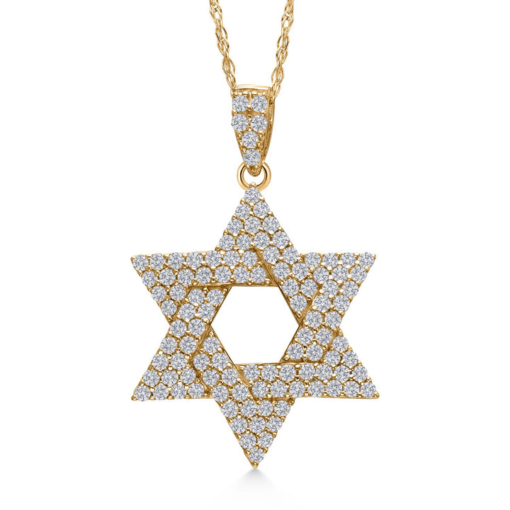 14K Yellow Gold White Lab Grown Diamond Star of David Pendant Necklace | 0.76 Cttw | G-H Color | VS2 - SI1 Clarity | Gold Necklace for Women By Keren Hanan | 18 Inches Chain