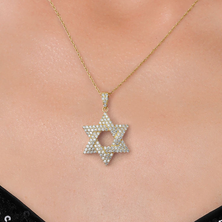 14K Yellow Gold White Lab Grown Diamond Star of David Pendant Necklace | 0.76 Cttw | G-H Color | VS2 - SI1 Clarity | Gold Necklace for Women By Keren Hanan | 18 Inches Chain