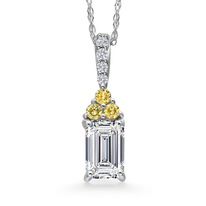 0.83 Cttw Emerald Cut 14K White Gold IGI Certified and Canary Lab Grown Diamond Pendant Necklace | 0.75 Ct Emerald Cut E-F Color | VS1-VS2 Clarity | Gold Necklace For Women | With 18 Inch Gold Chain