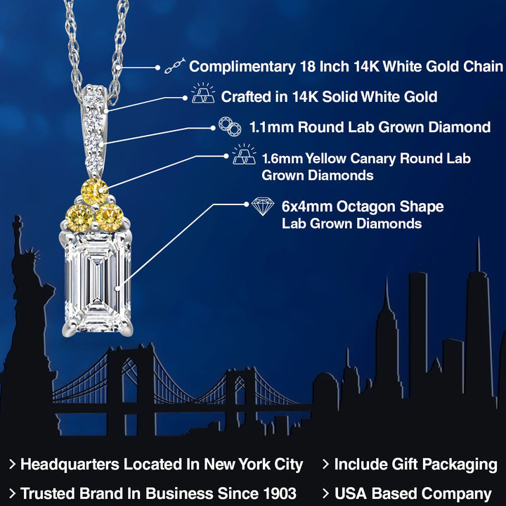 0.83 Cttw Emerald Cut 14K White Gold IGI Certified and Canary Lab Grown Diamond Pendant Necklace | 0.75 Ct Emerald Cut E-F Color | VS1-VS2 Clarity | Gold Necklace For Women | With 18 Inch Gold Chain