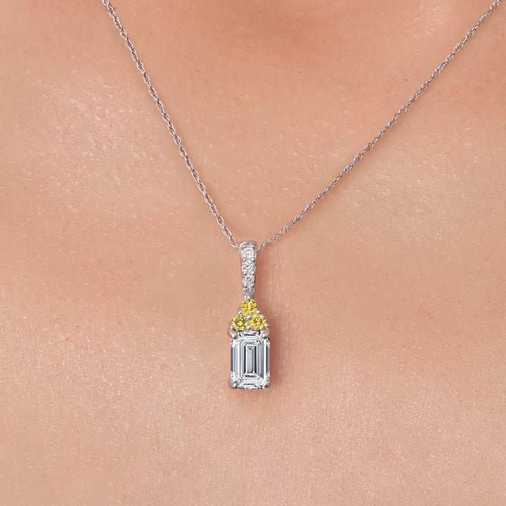 0.83 Cttw Emerald Cut 14K White Gold IGI Certified and Canary Lab Grown Diamond Pendant Necklace | 0.75 Ct Emerald Cut E-F Color | VS1-VS2 Clarity | Gold Necklace For Women | With 18 Inch Gold Chain