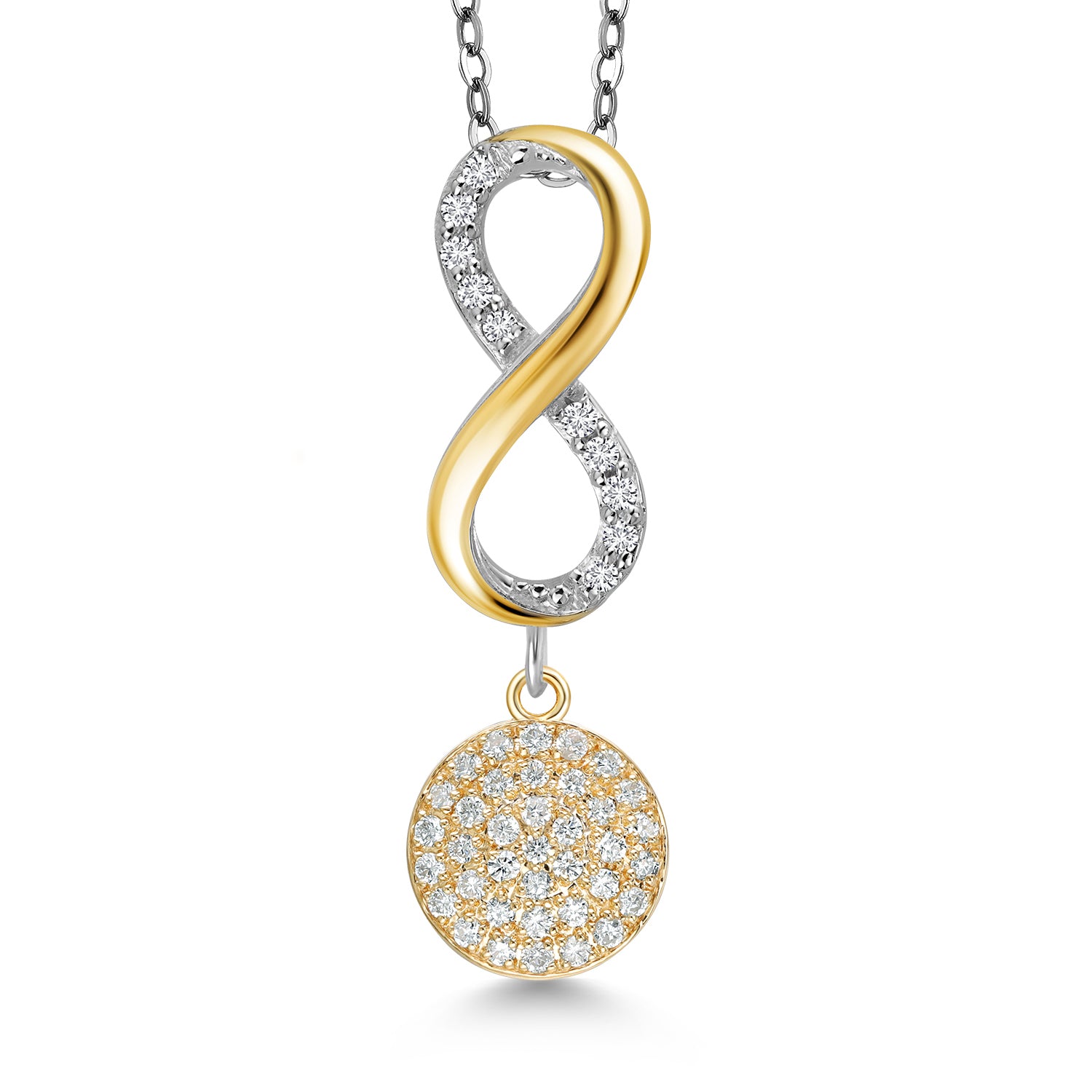 925 Silver and 10K Yellow Gold Lab Grown Diamond Pendant Necklace for Women | 0.27 Cttw | Gemstone April Birthstone | Round 1.2MM | With 18 Inch Chain