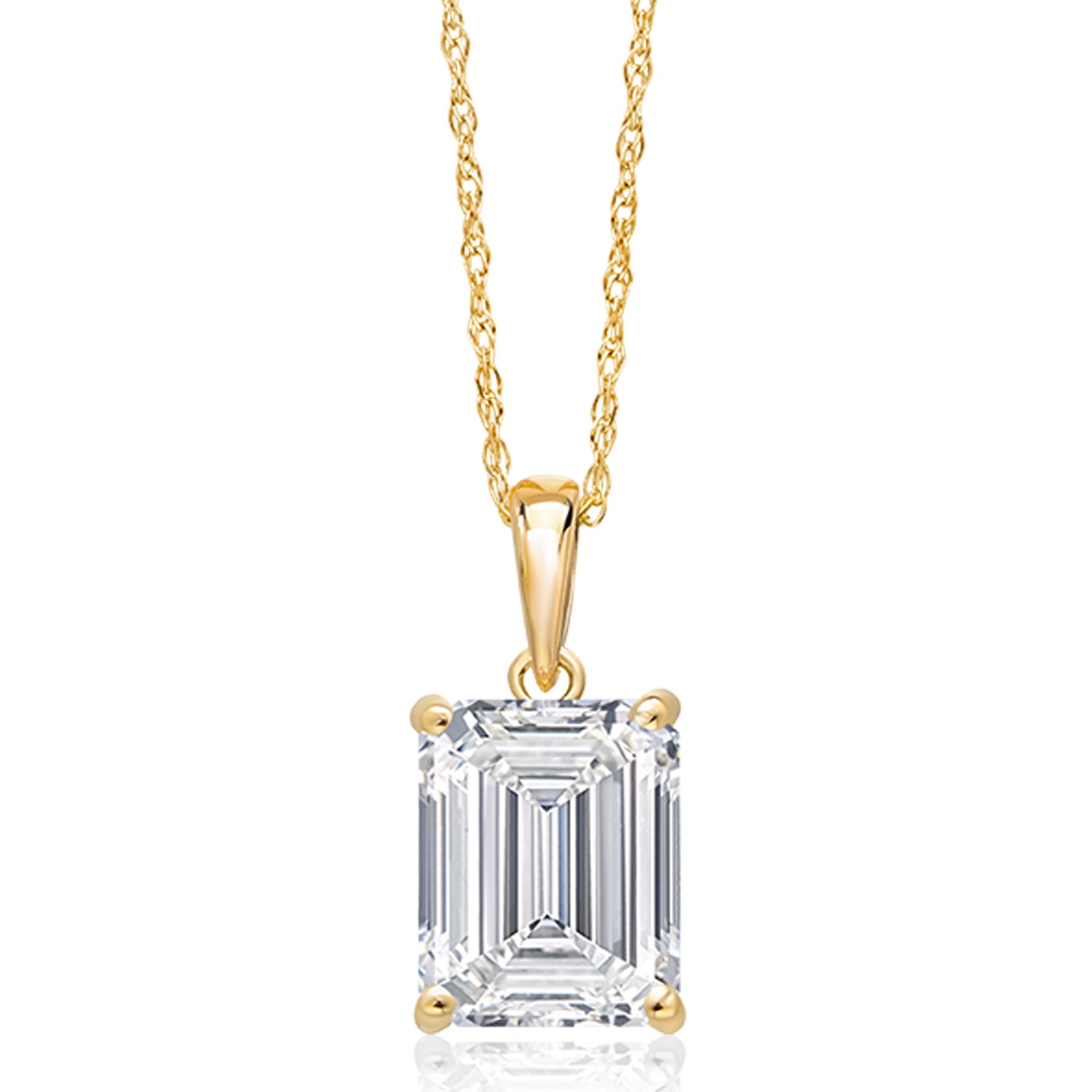 3.00 Ct Emerald Cut 14K Yellow Gold IGI Certified Lab Grown Diamond Pendant Necklace | F-G Color | VS1 Clarity | Gold Necklace For Women | With 18 Inch Gold Chain