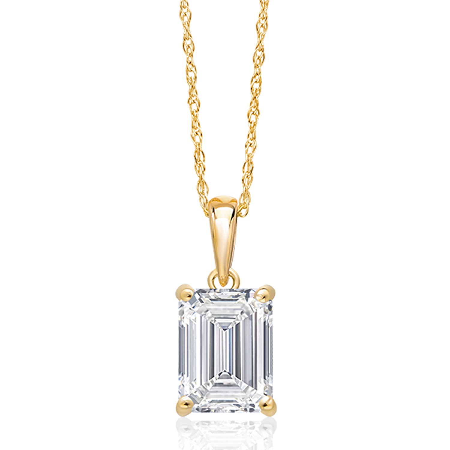 2.00 Ct Emerald Cut 14K Yellow Gold IGI Certified Lab Grown Diamond Pendant Necklace | F-G Color | VS1 Clarity | Gold Necklace For Women | With 18 Inch Gold Chain