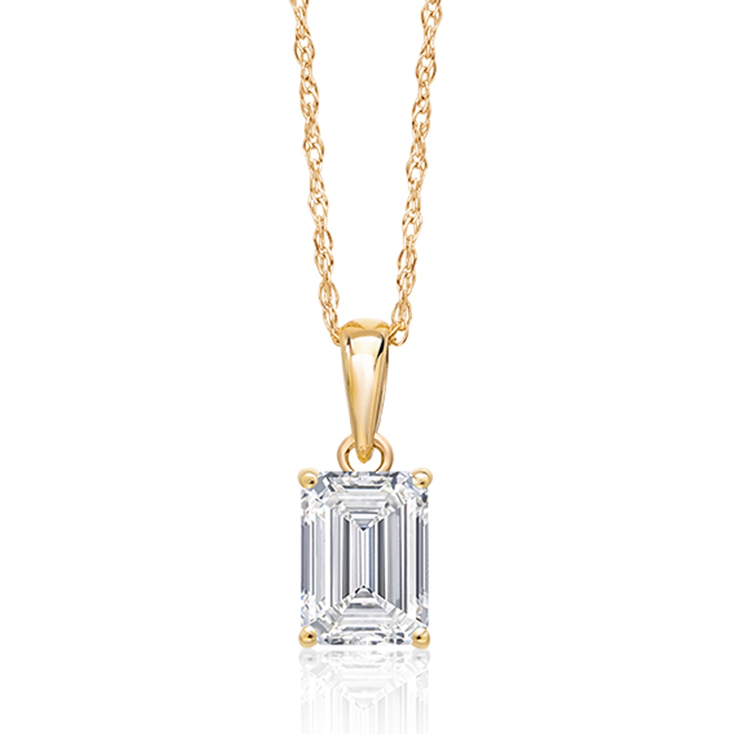 1.00 Ct Emerald Cut 14K Yellow Gold IGI Certified Lab Grown Diamond Pendant Necklace | F-G Color | VS1 Clarity | Gold Necklace For Women | With 18 Inch Gold Chain