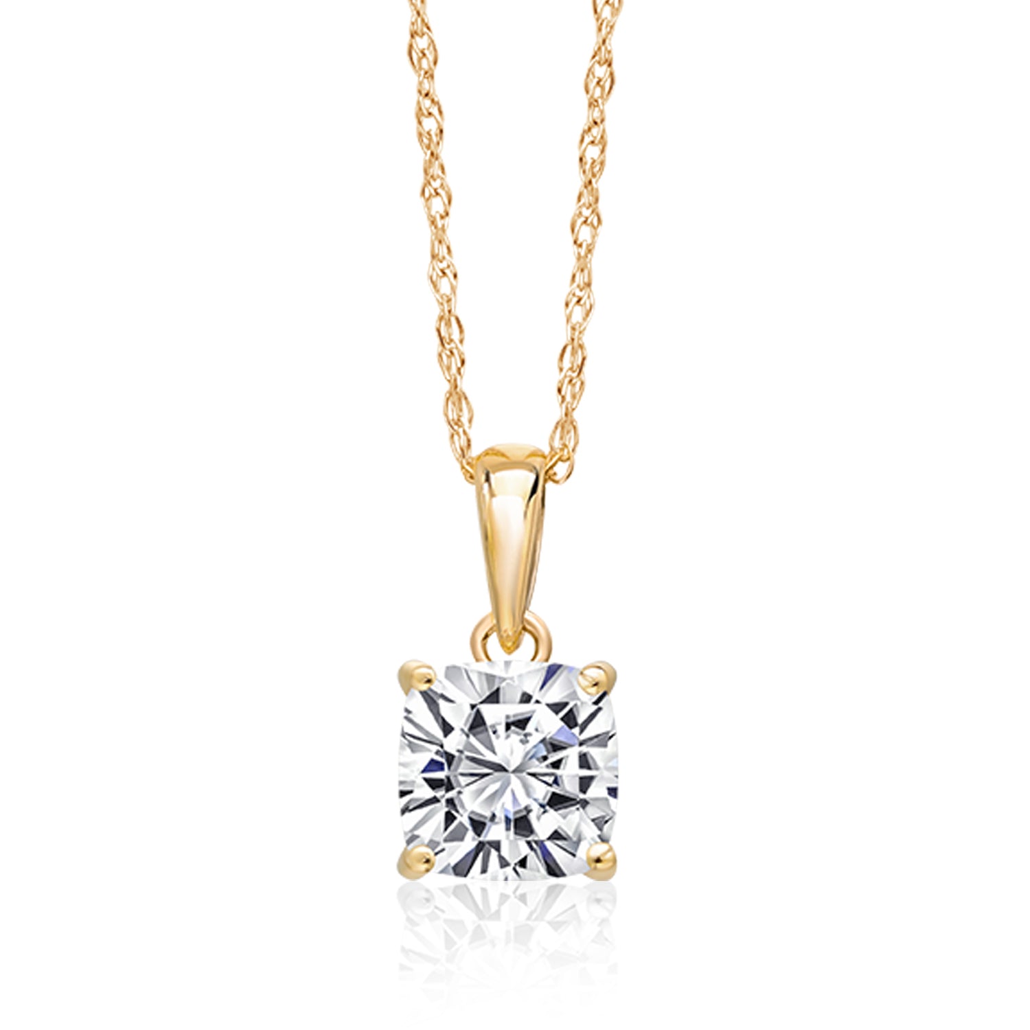 1.00 Ct Cushion Cut 14K Yellow Gold IGI Certified Lab Grown Diamond Pendant Necklace | F-G Color | VS1 Clarity | Gold Necklace For Women | With 18 Inch Gold Chain