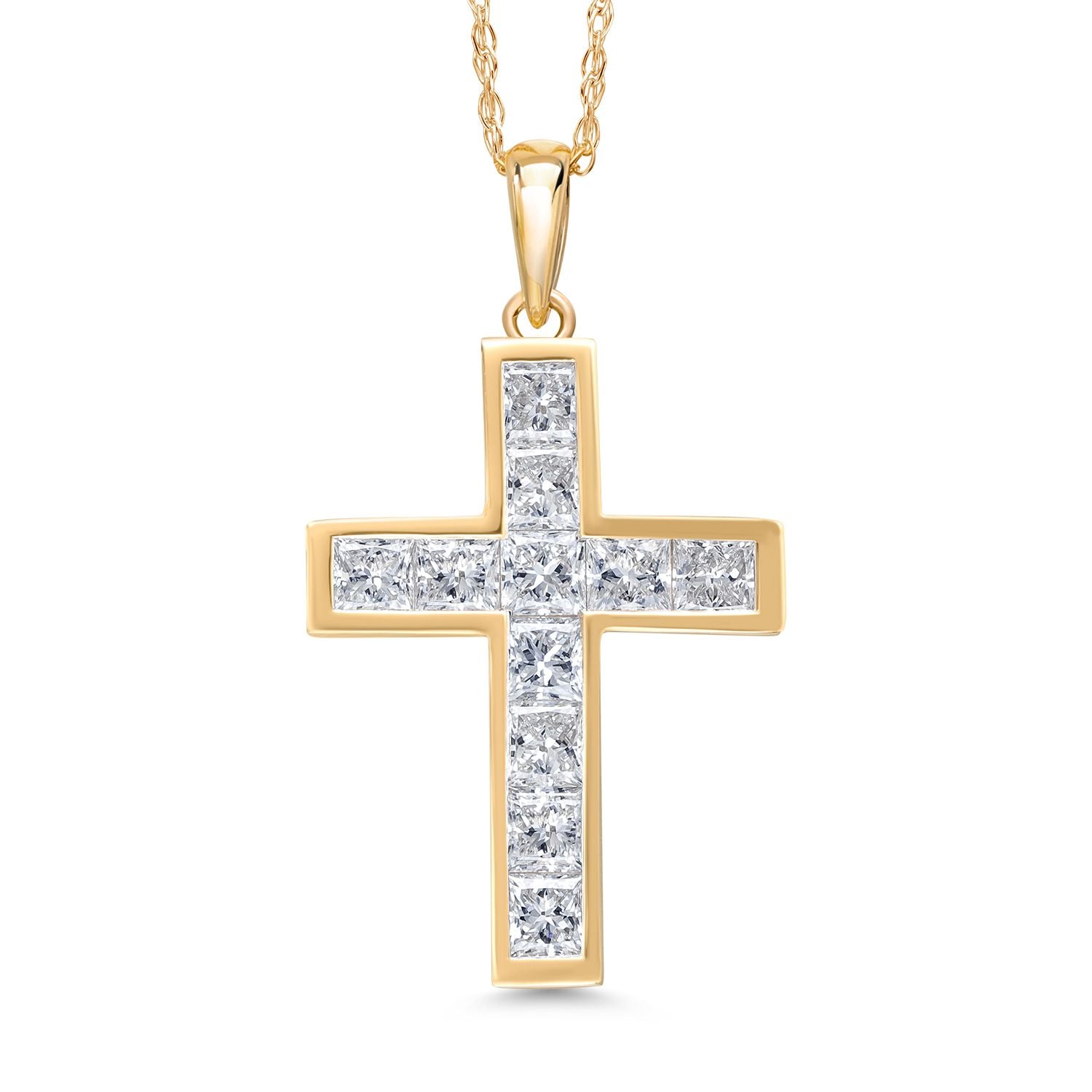 Solid 10K Yellow Gold Lab Grown Diamond Pendant Cross Necklace | 1.32 Cttw | Cross 20X15MM | DEF Color | VVS-VS Clarity | With 18 Inch 10K Yellow Gold Chain