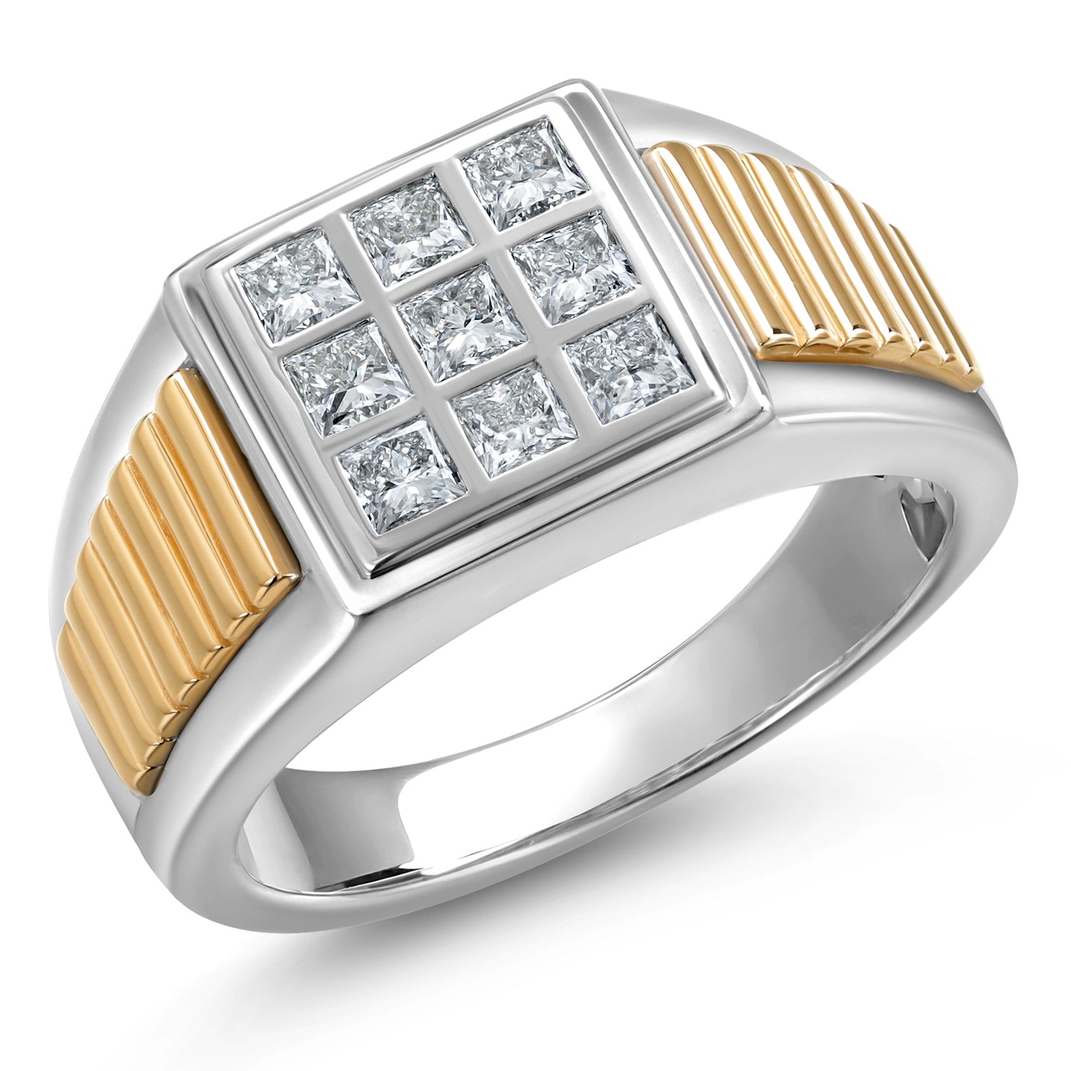 Men's  925 Silver and 10K Yellow Gold White Lab Grown Diamond Ring | 0.60 Cttw | Gold Ring for Men | Available in Size 7 to 13