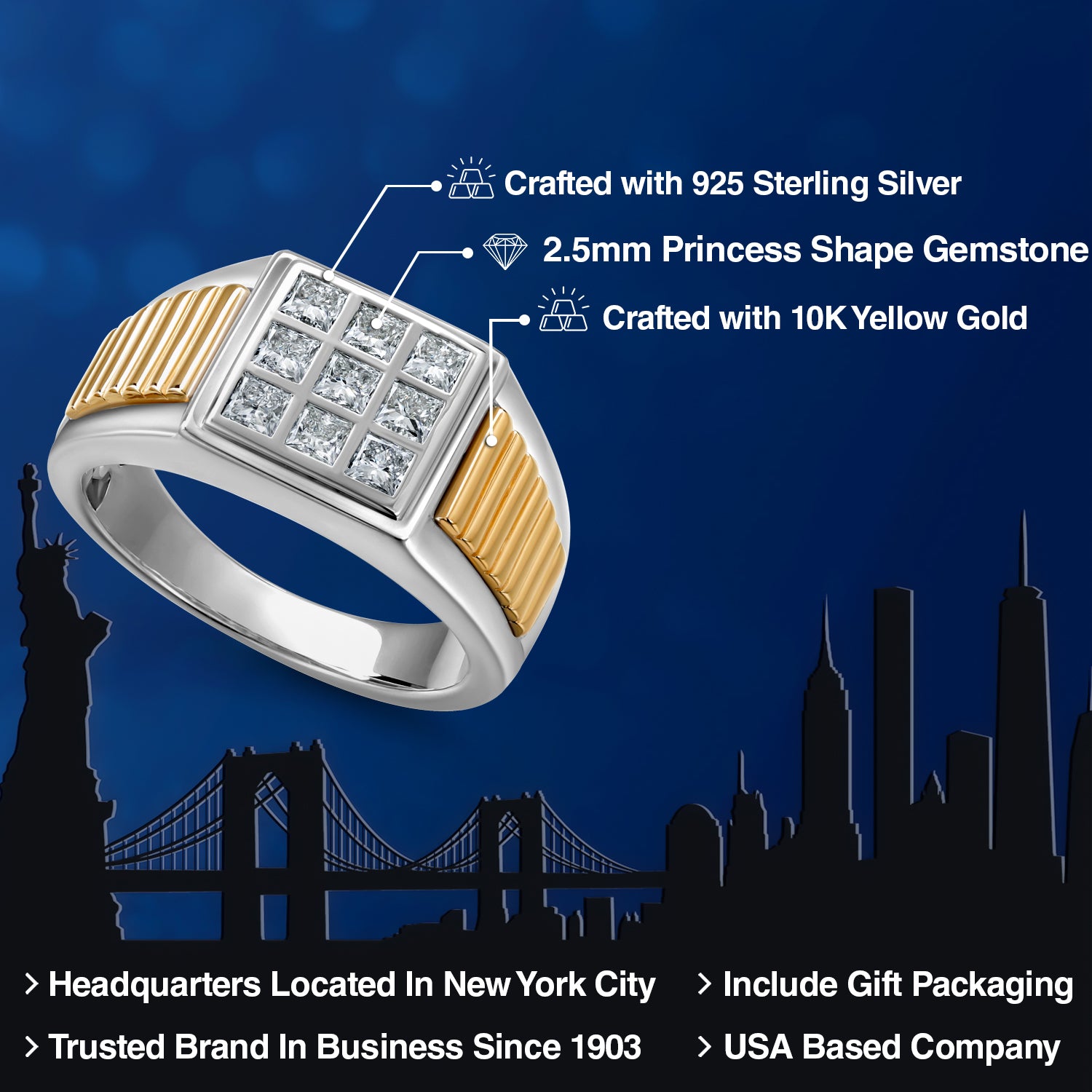 Ring in 925 Sterling Silver and 10K Yellow Gold
