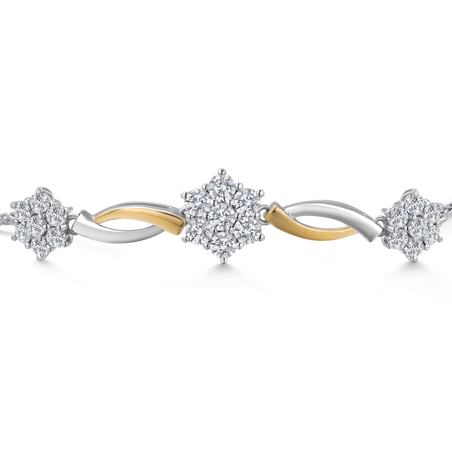 925 Silver and 10K Yellow Gold Flower Design Lab Grown Diamond Bracelet For Women | 1.70 Cttw | Gemstone April Birthstone | Fully Adjustable 9 Inch