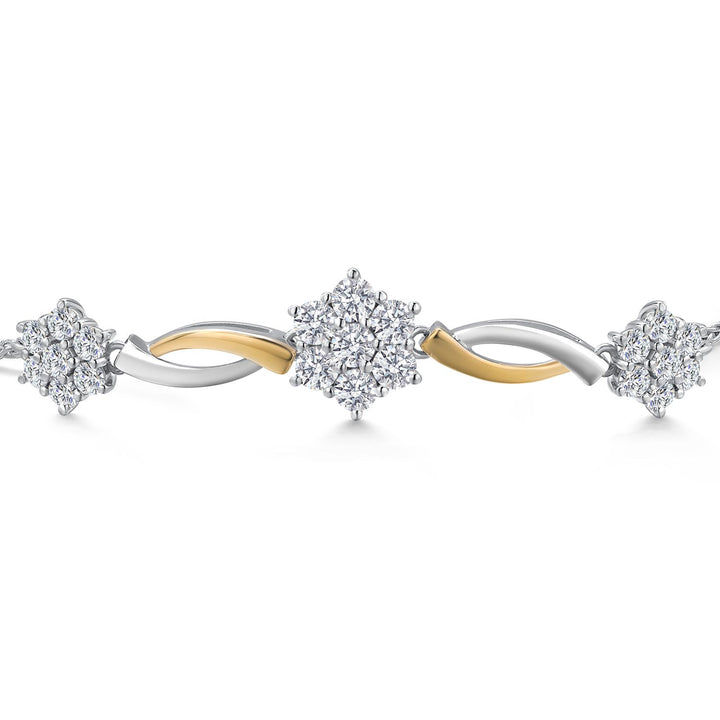 925 Silver and 10K Yellow Gold Flower Design Lab Grown Diamond Bracelet For Women | 1.70 Cttw | Gemstone April Birthstone | Fully Adjustable 9 Inch