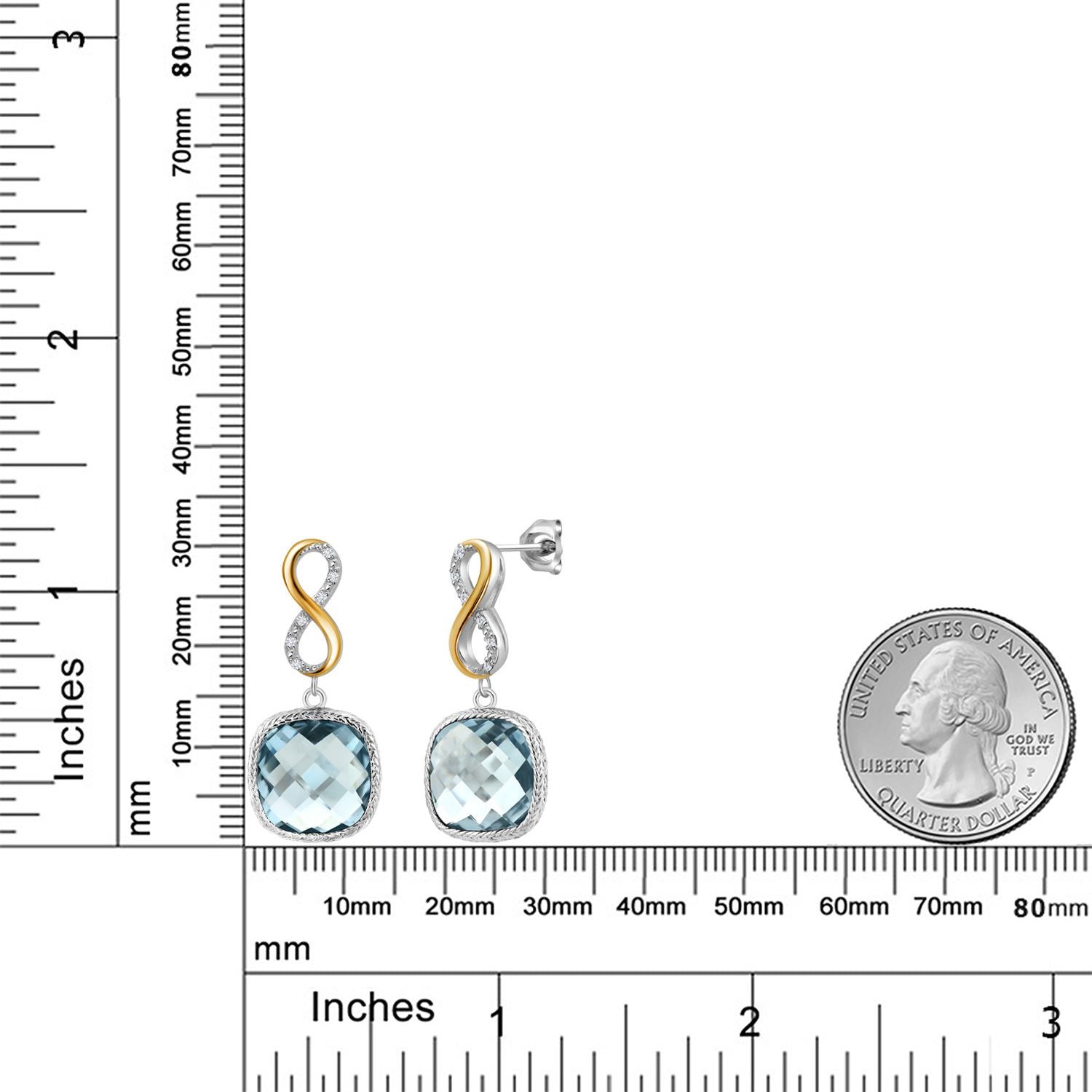 925 Sterling Silver Sky Blue Simulated Aquamarine and White Lab Grown Diamond Earrings for Women | 12.06 Cttw | Gemstone March Birthstone | Cushion 12MM