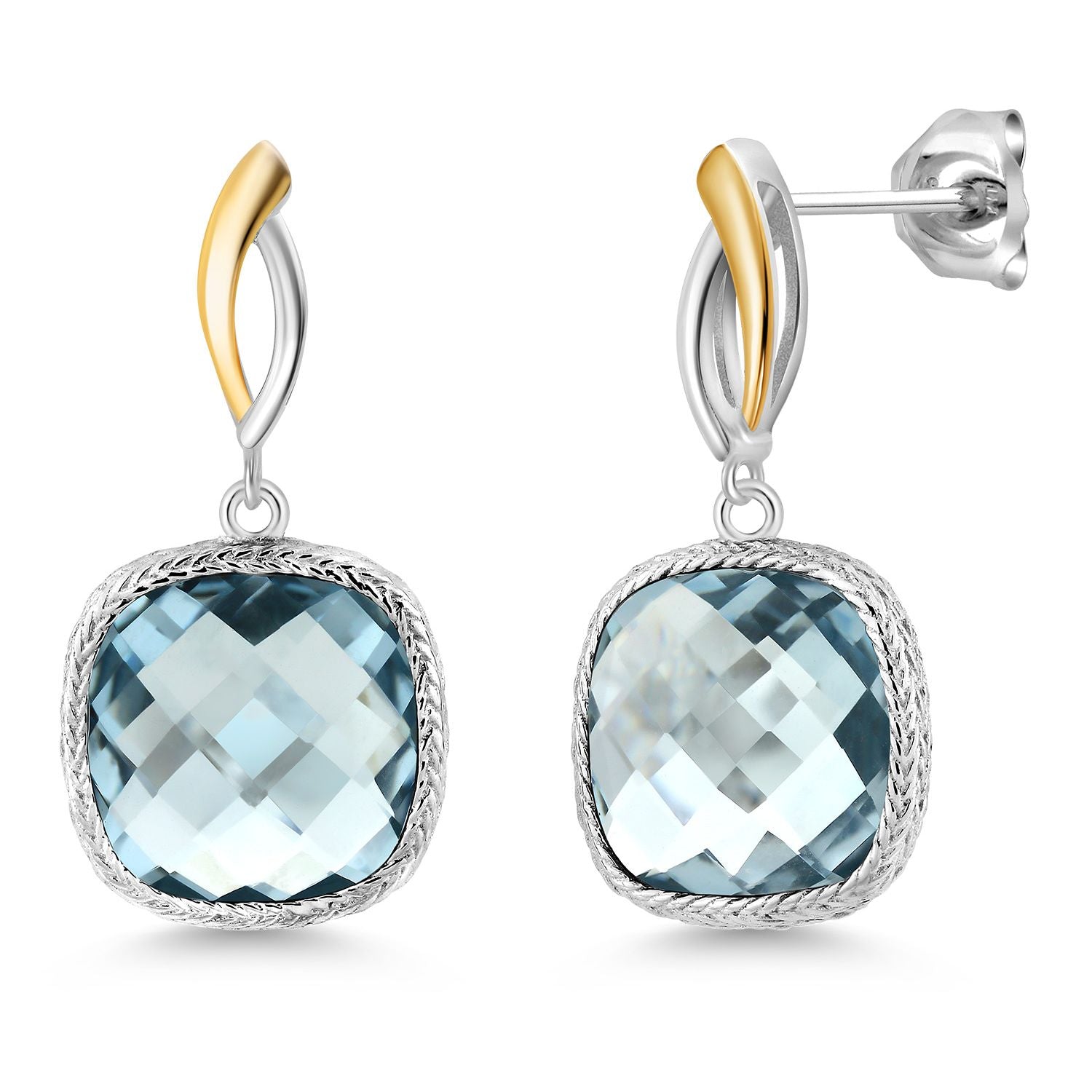 925 Sterling Silver Sky Blue Simulated Aquamarine Earrings for Women | 12.00 Cttw | Gemstone March Birthstone | Cushion 12MM