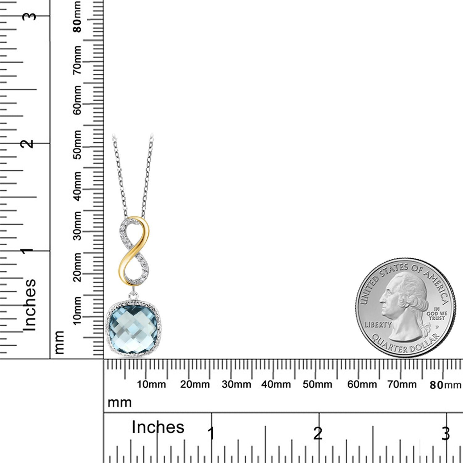 925 Sterling Silver Sky Blue Simulated Aquamarine and White Lab Grown Diamond Pendant Necklace for Women | 6.08 Cttw | Gemstone March Birthstone | Cushion 12MM | With 18 Inch Chain