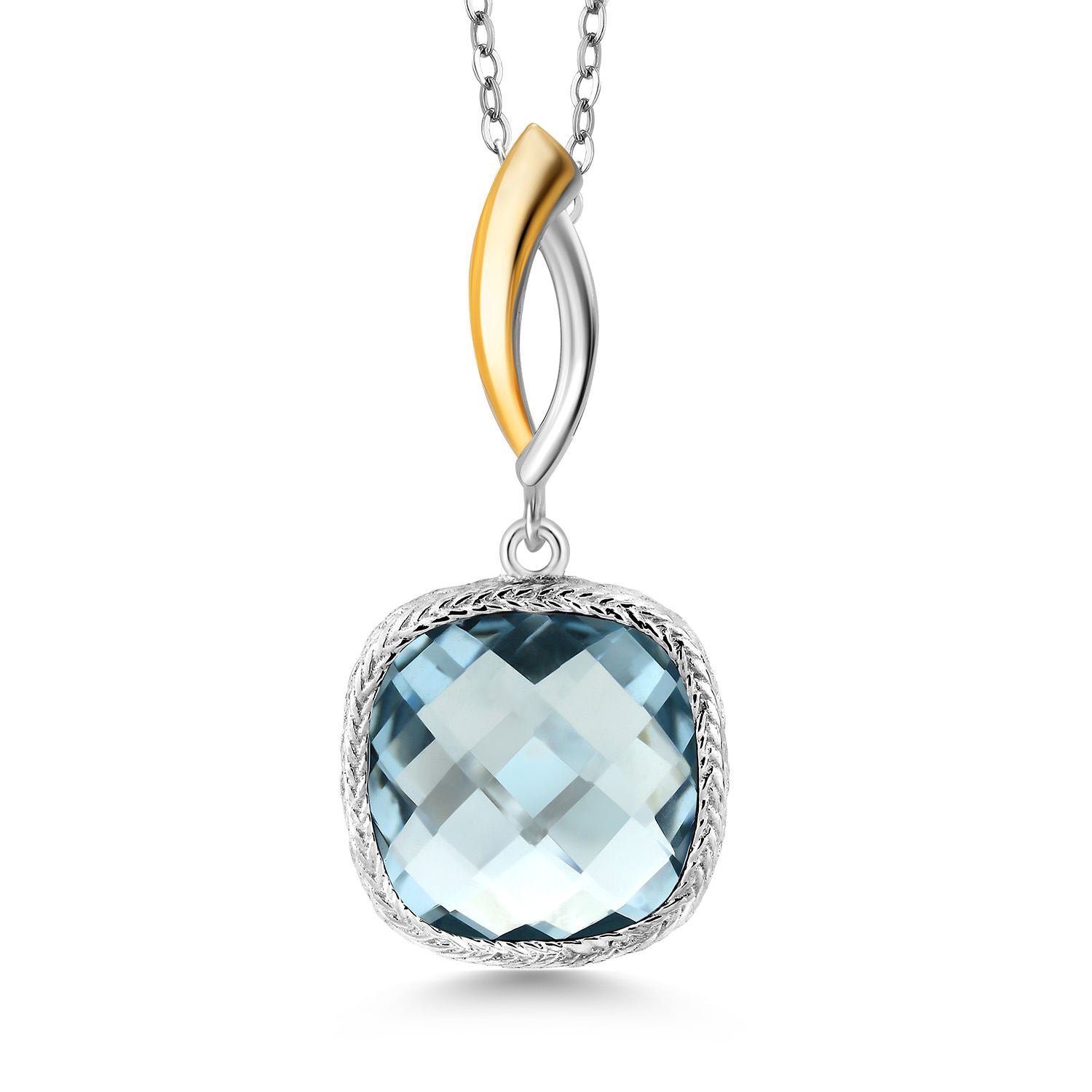 925 Sterling Silver Sky Blue Simulated Aquamarine Pendant Necklace for Women | 6.00 Cttw | Gemstone March Birthstone | Cushion 12MM | With 18 Inch Chain