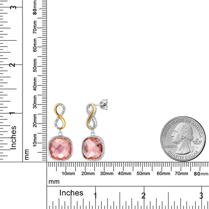 925 Sterling Silver Peach Nano Morganite and White Lab Grown Diamond Earrings for Women | 15.10 Cttw | Gemstone October Birthstone | Cushion 12MM