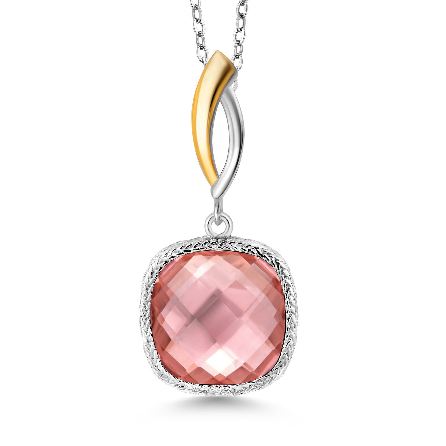 925 Sterling Silver Peach Nano Morganite Pendant Necklace for Women | 7.52 Cttw | Gemstone October Birthstone | Cushion 12MM | With 18 Inch Chain