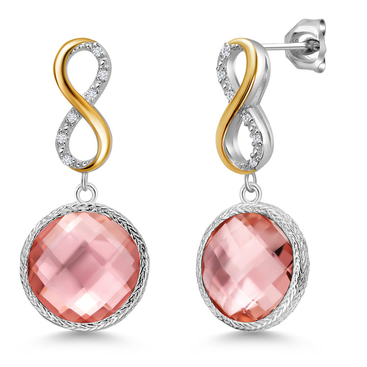 925 Sterling Silver Peach Nano Morganite and White Lab Grown Diamond Earrings for Women | 13.46 Cttw | Gemstone March Birthstone | Round 12MM