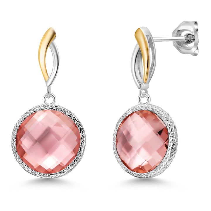 925 Sterling Silver Peach Nano Morganite Earrings for Women | 13.40 Cttw | Gemstone March Birthstone | Round 12MM