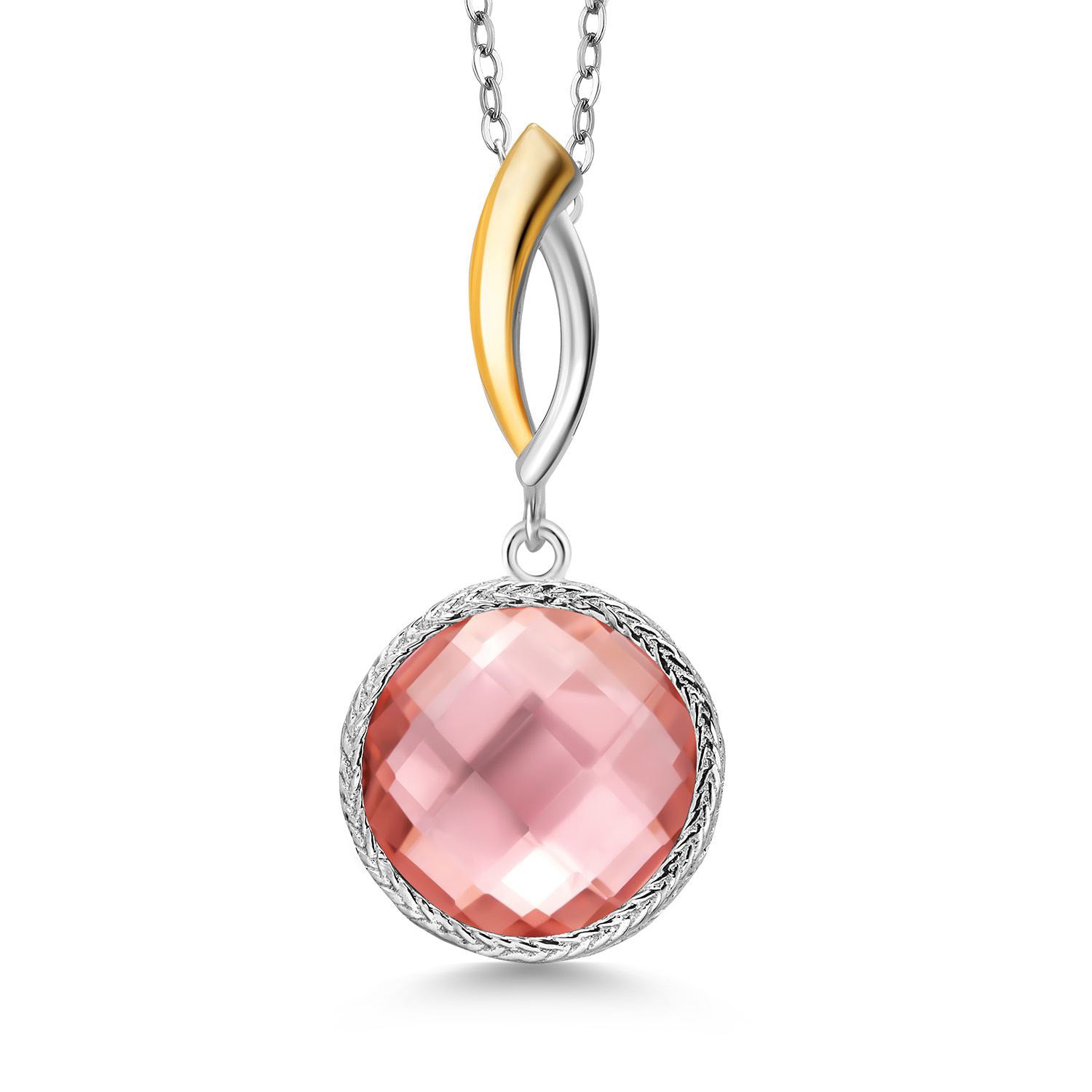 925 Sterling Silver Peach Nano Morganite Pendant Necklace for Women | 6.70 Cttw | Gemstone March Birthstone | Round 12MM | With 18 Inch Chain