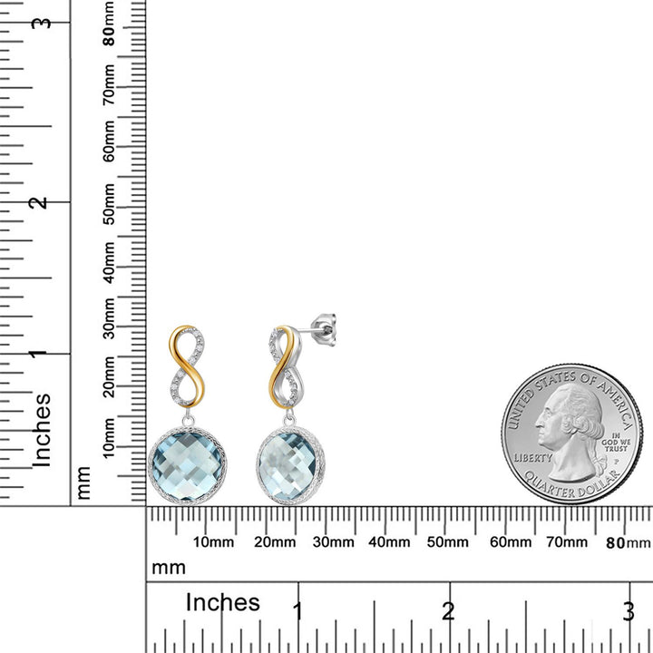 925 Sterling Silver Sky Blue Simulated Aquamarine and White Lab Grown Diamond Earrings for Women | 13.46 Cttw | Gemstone March Birthstone | Round 12MM