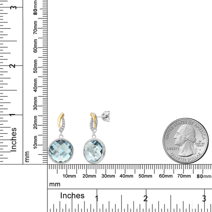 925 Sterling Silver Sky Blue Simulated Aquamarine and White Lab Grown Diamond Earrings for Women | 13.47 Cttw | Gemstone March Birthstone | Round 12MM