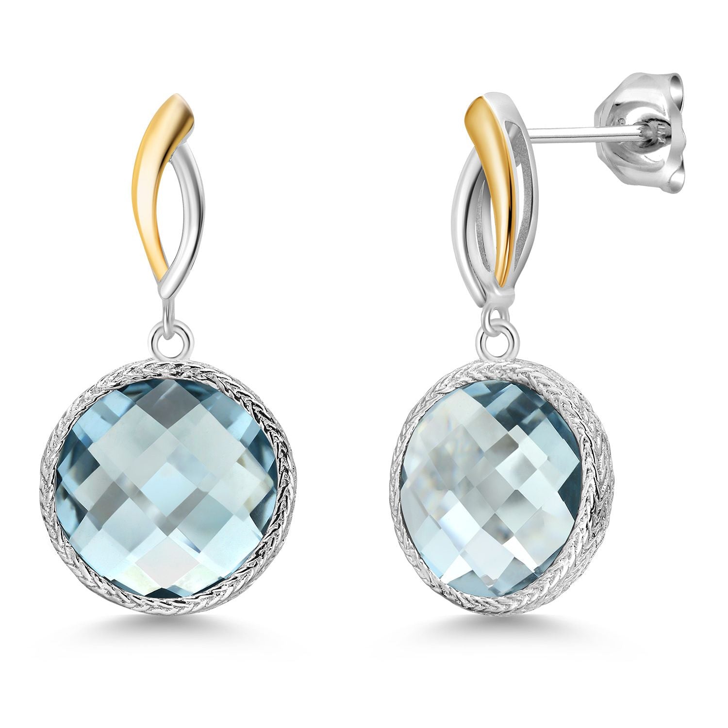 925 Sterling Silver Sky Blue Simulated Aquamarine Earrings for Women | 13.40 Cttw | Gemstone March Birthstone | Round 12MM