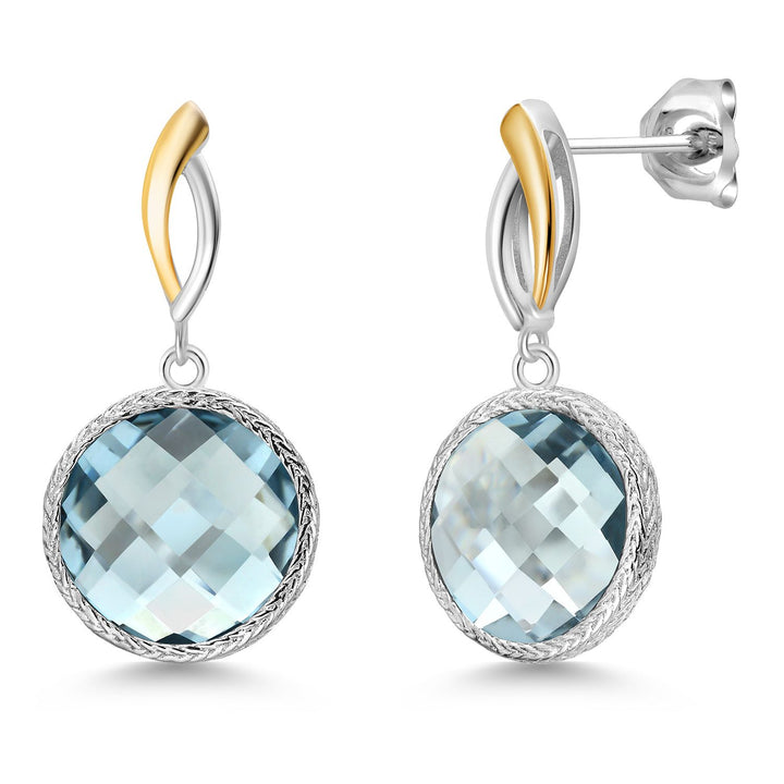 925 Sterling Silver Sky Blue Simulated Aquamarine Earrings for Women | 13.40 Cttw | Gemstone March Birthstone | Round 12MM