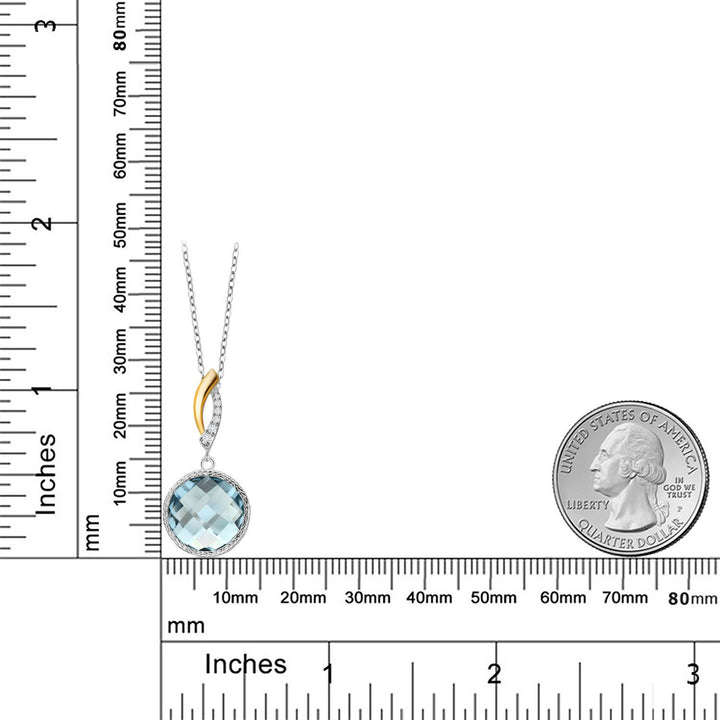 925 Sterling Silver Sky Blue Simulated Aquamarine and White Lab Grown Diamond Pendant Necklace for Women | 6.75 Cttw | Gemstone March Birthstone | Round 12MM | With 18 Inch Chain