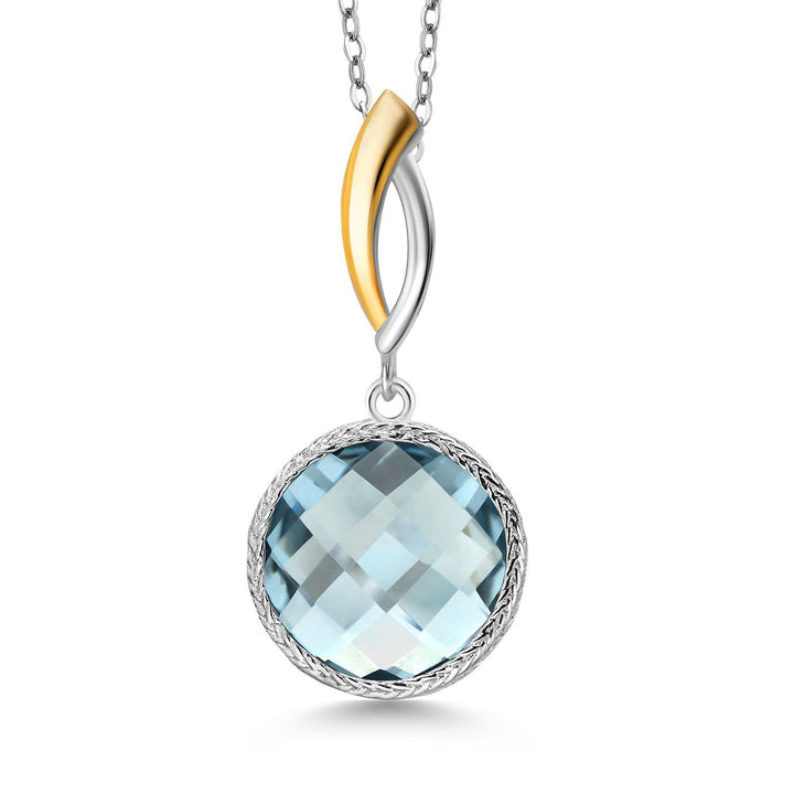 925 Sterling Silver Sky Blue Simulated Aquamarine Pendant Necklace for Women | 6.70 Cttw | Gemstone March Birthstone | Round 12MM | With 18 Inch Chain