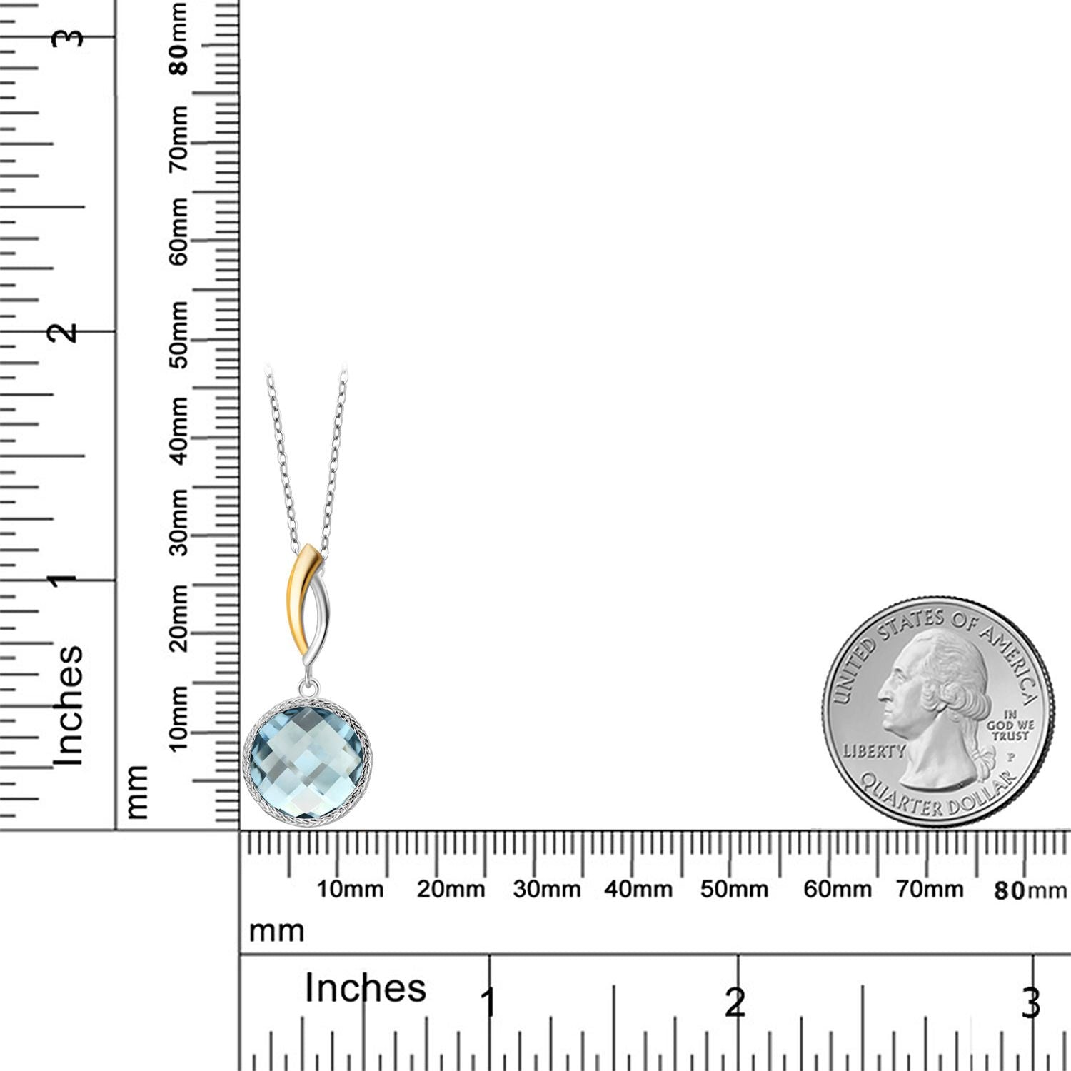 925 Sterling Silver Sky Blue Simulated Aquamarine Pendant Necklace for Women | 6.70 Cttw | Gemstone March Birthstone | Round 12MM | With 18 Inch Chain