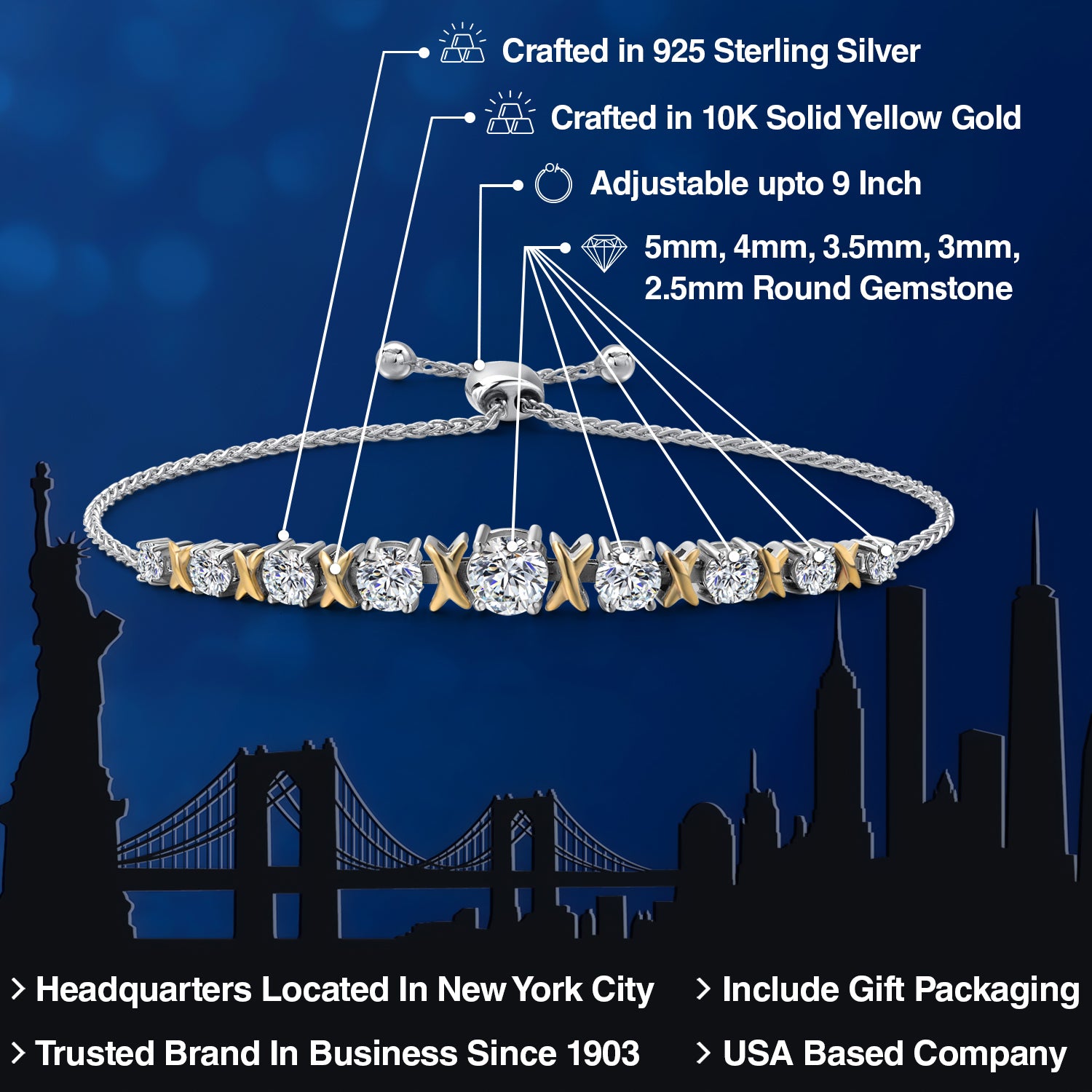 Bracelet in 925 Sterling Silver and 10K Yellow Gold