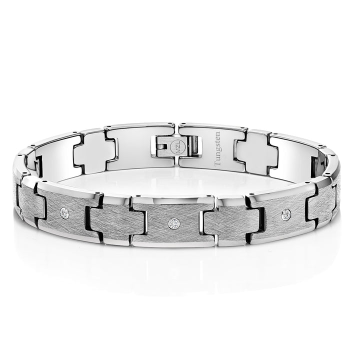 Men’s 3 Round Lab Grown Diamonds Satin and Polish Finish Tungsten Carbide Bracelet