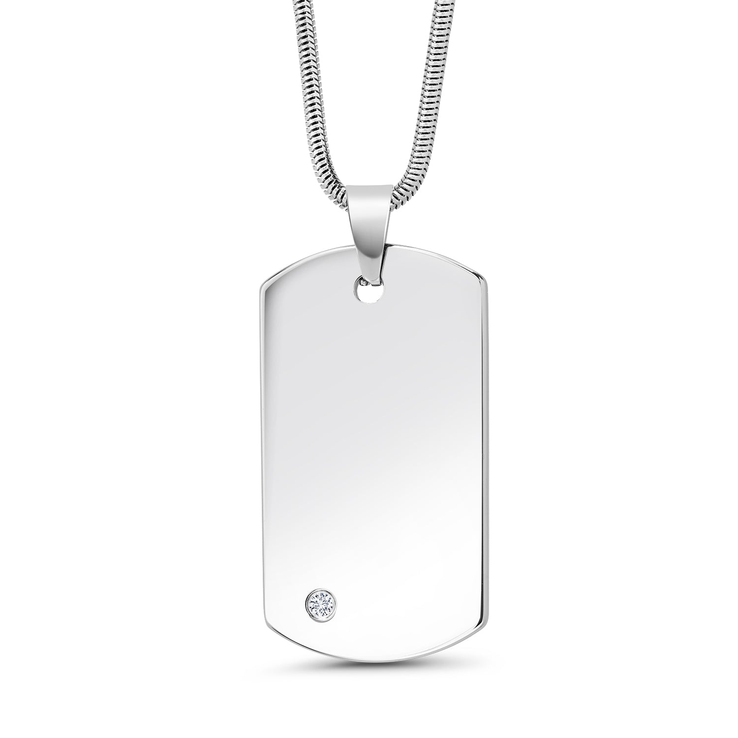 Tungsten Carbide Shiny Polished Dog Tag Pendant Engravable with 1 Lab Grown Diamond (G-H Color, VS2-SI1 Clarity)