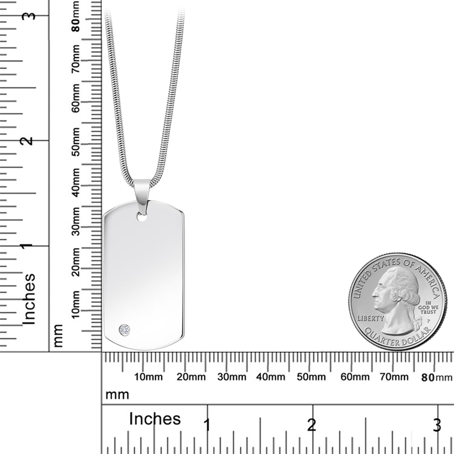 Tungsten Carbide Shiny Polished Dog Tag Pendant Engravable with 1 Lab Grown Diamond (G-H Color, VS2-SI1 Clarity)