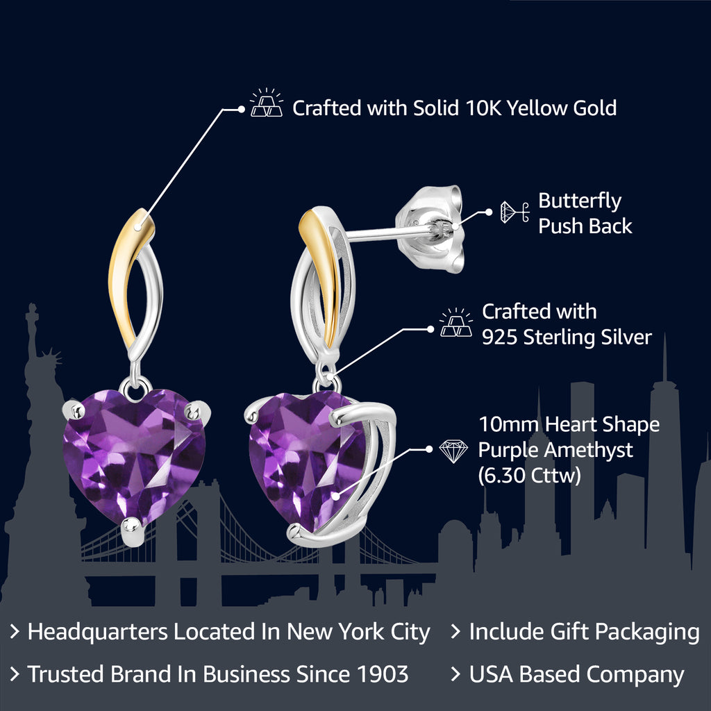 Amethyst_Earrings in 925 Sterling Silver and 10K Yellow Gold