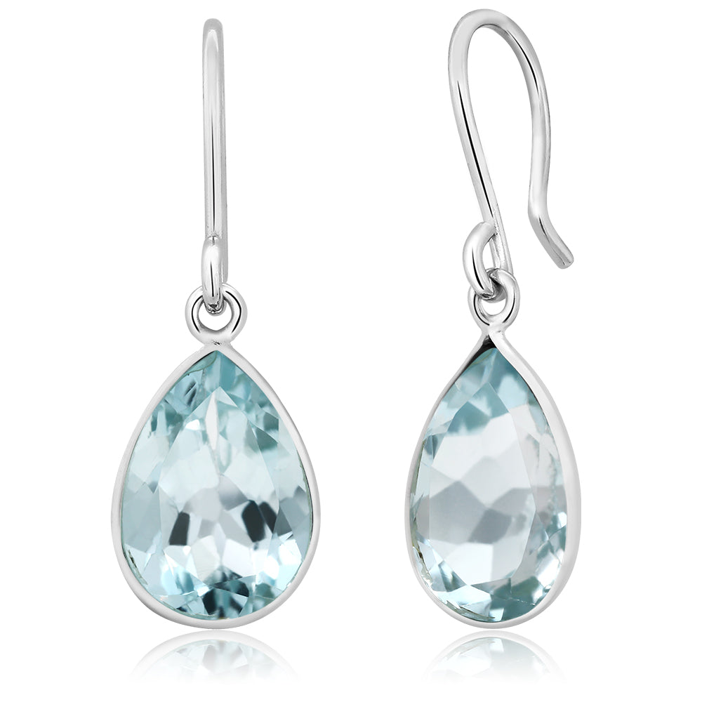 6.00 Cttw Swiss Blue Topaz Earrings In 925 Sterling Silver | Pear Shaped 12X9MM | Gemstone Birthstone | Drop Dangle Teardrop Earrings For Women