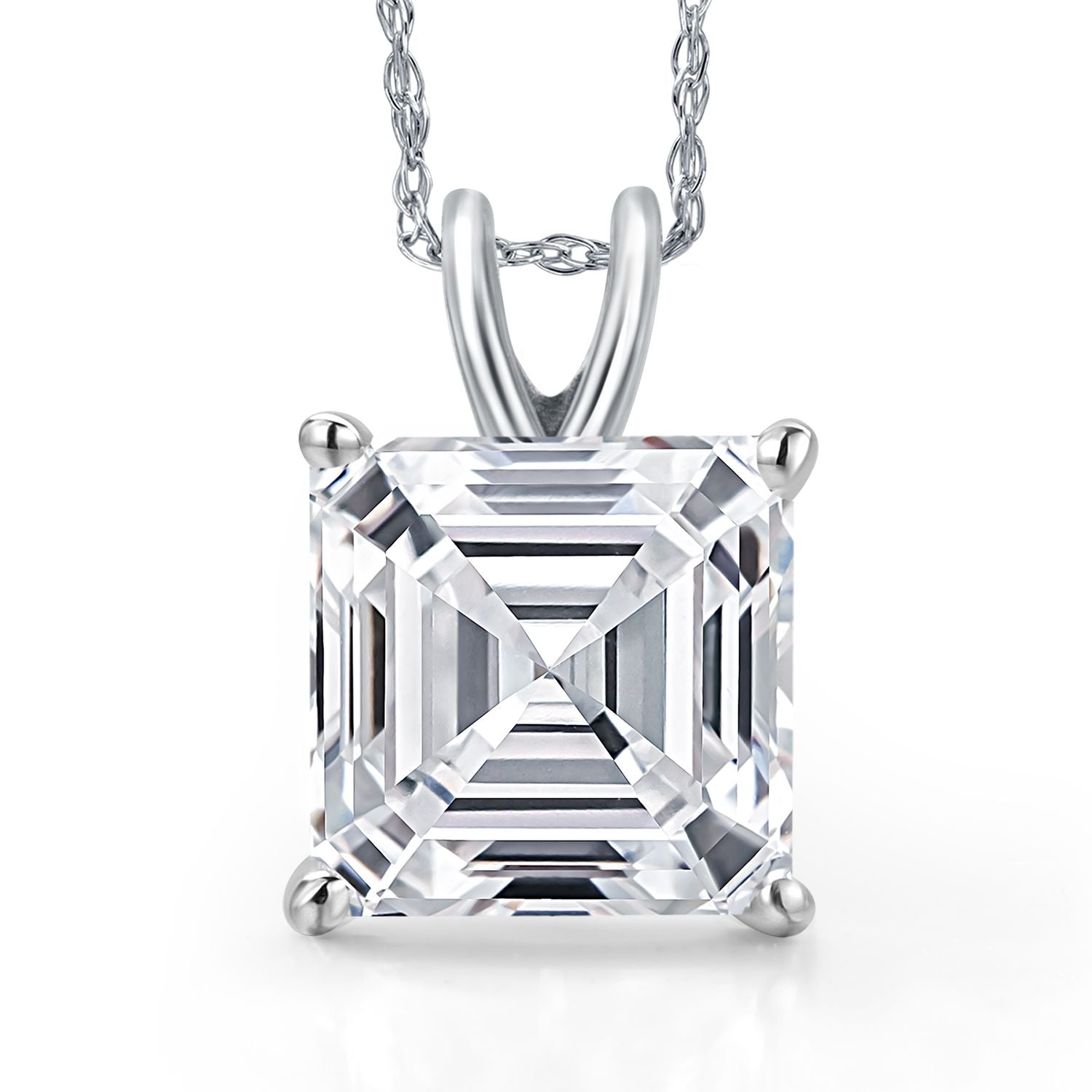 5.00 Ct IGI Certified Lab Grown Diamond Pendant Necklace in 14K White Gold | Square Emerald Cut | F-G Color | VS1 Clarity | Gold Necklace For Women | With 18 Inch Gold Chain