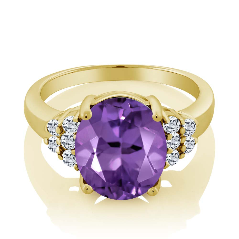 Amethyst and Topaz_5_Ring in 925 Yellow Gold Plated Silver
