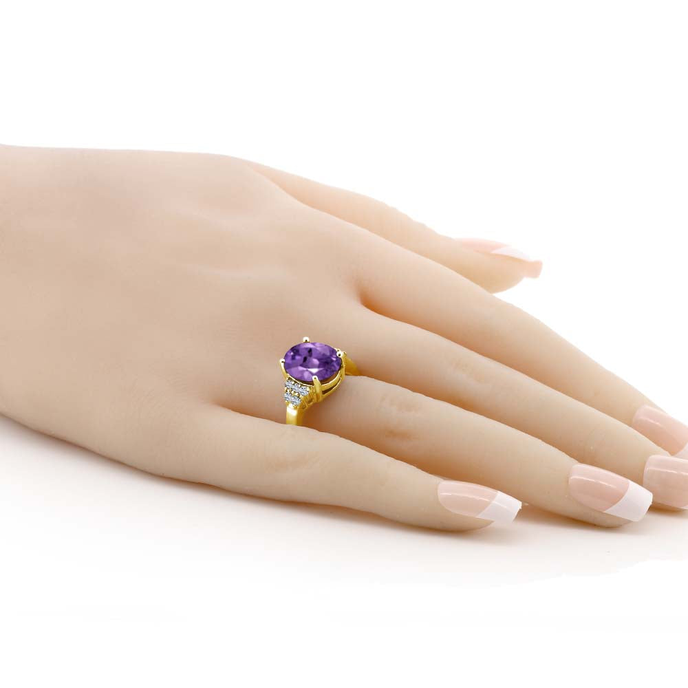Amethyst and Topaz_5_Ring in 925 Yellow Gold Plated Silver