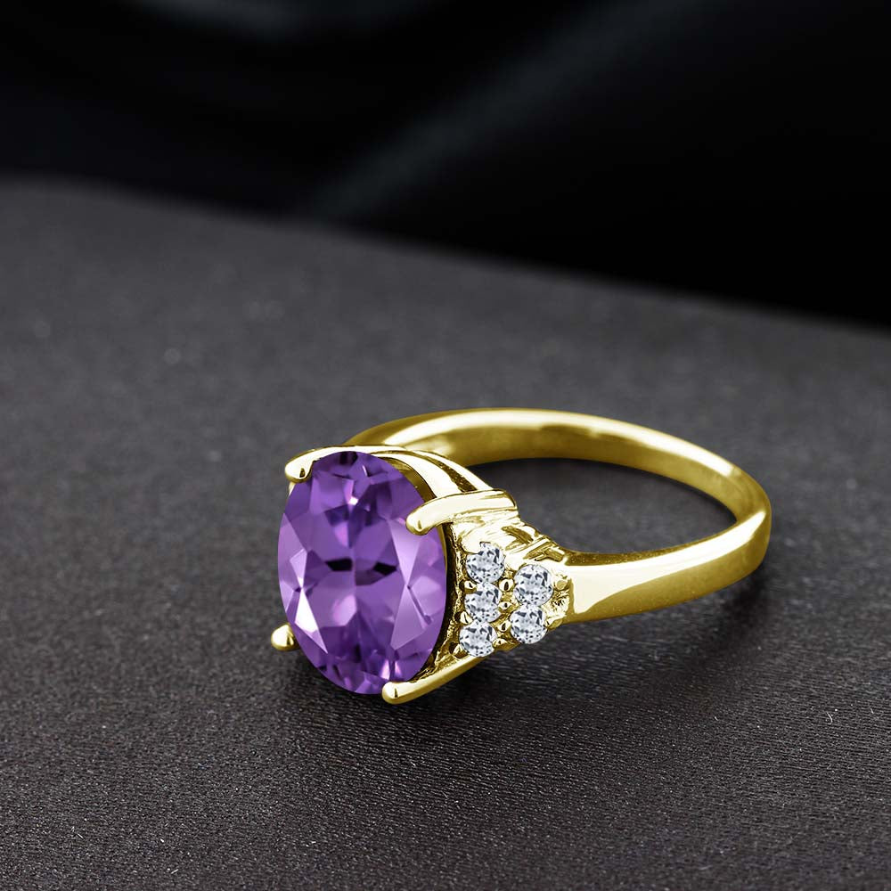 Amethyst and Topaz_5_Ring in 925 Yellow Gold Plated Silver