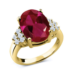 Created Ruby - July_5_Ring in 925 Yellow Gold Plated Silver