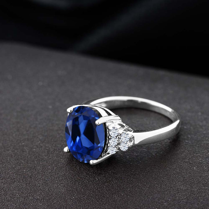 6.40 Ct Blue Simulated Sapphire and White Created Sapphire 925 Sterling Silver Women's Ring (Available 5,6,7,8,9)