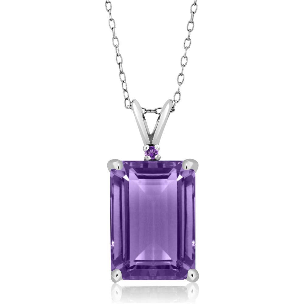 7.12 Cttw Purple Amethyst Pendant Necklace For Women In 925 Sterling Silver | Gemstone February Birthstone | Emerald Cut 14X10MM | With 18 Inch Silver Chain